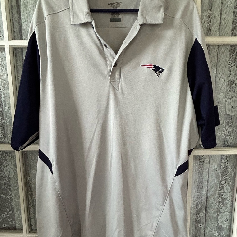 Reebok Patriots Gray and Blue Polo Shirt Athletic Performance